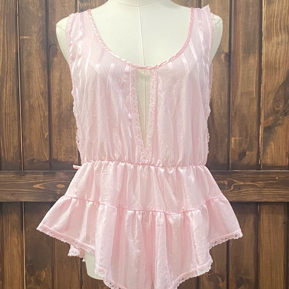 Vintage Pink Lace Trimmed Women's Teddy Lingerie
